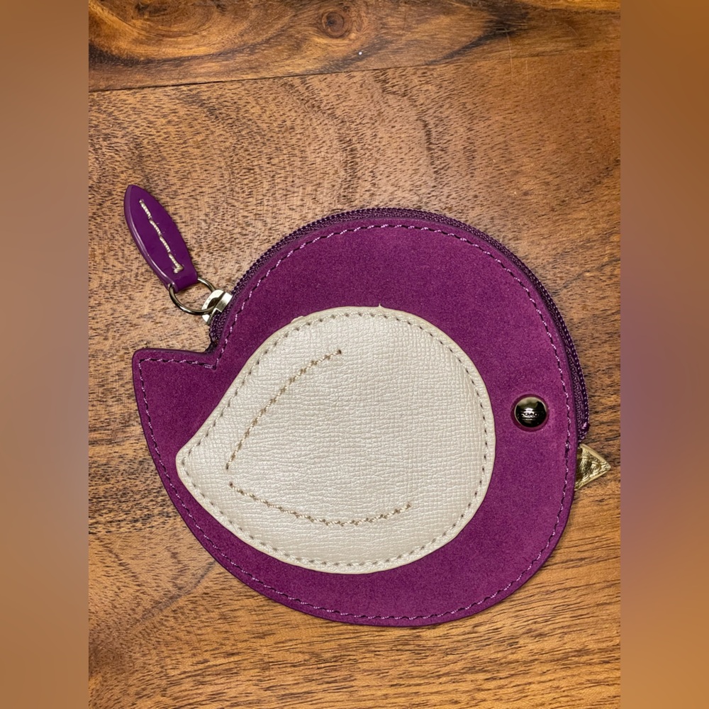 Coach Purple and Cream Bird Coin Pouch